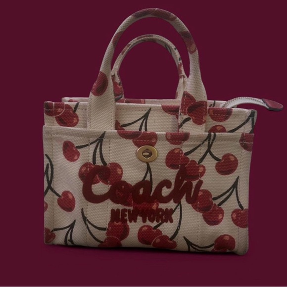 Coach Cherry Canvas Tote in Cream and Red. Xs - Picture 3 of 7